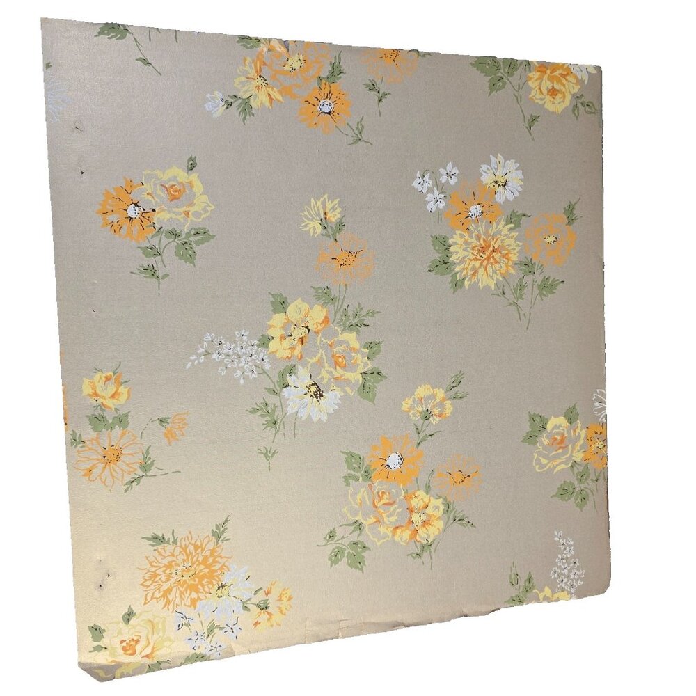 Vintage Wallpaper Sample Sheet Gold Yellow Orange Flower Pattern Craft Supply